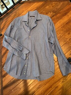 Etro Men's Blue Patterned Long-Sleeve Button-Down Shirt Size 44